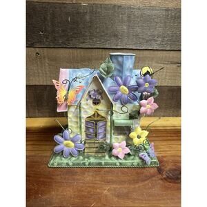 Home Interiors Butterfly Cottage Candle Holder House • Metal Floral Garden Décor